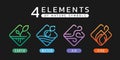 4 elements of nature symbols earth water air and fire with line diamond square icon sign modern style vector design Royalty Free Stock Photo