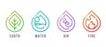 4 elements of nature symbols - earth water air and fire symbols with line modern in drop shape style vector design Royalty Free Stock Photo
