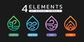 4 elements of nature symbols earth water air and fire with linedrop shape icon sign modern style vector design Royalty Free Stock Photo