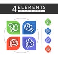 4 elements of nature symbols earth water air and fire with scallop line in leaf shape icon sign modern style vector design Royalty Free Stock Photo