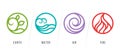 4 elements of nature symbols with earth water air and fire symbols, circle line border style collection vector design Royalty Free Stock Photo