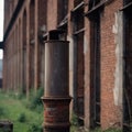 Elements of an old abandoned factory building. Historical building in ruins. Generative AI Royalty Free Stock Photo