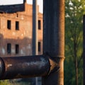 Elements of an old abandoned factory building. Historical building in ruins. Generative AI Royalty Free Stock Photo