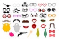 Elements for party props. mustaches, lips, eyeglasses, beard, tie silhouettes and design elements for party props