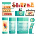 Elements of pharmacy interior, drugstore set Royalty Free Stock Photo