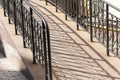 Elements of the railing of the house, staircase step with a steel board Royalty Free Stock Photo