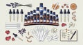Elements related to perfume creation an array of small bottles Royalty Free Stock Photo