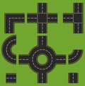 Elements of the road: turn, reversal, intersection. Vector illus