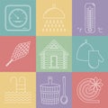 Elements of Russian banya. Sauna icons set. Vector Royalty Free Stock Photo