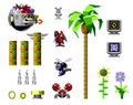 Elements set of Sonic the Hedgehog classic 16-bit video game, pixel design vector illustration Royalty Free Stock Photo