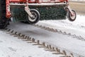 Elements of a snow blower for cleaning snow. Tractor clears the road after heavy snowfall in winter Royalty Free Stock Photo