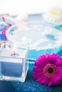 Elements spa relaxation including candles water salt bath Royalty Free Stock Photo