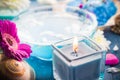 Elements spa relaxation including candles water salt bath Royalty Free Stock Photo