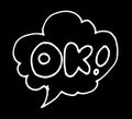Elements of a speech bubble with the word OK. hand-drawn comic style bubble bubble with the word ok, white isolated outline on a Royalty Free Stock Photo