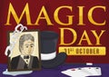 Elements to Remember the Fantastic Houdini`s Shows in Magic Day, Vector Illustration