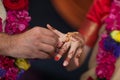 Elements of Vedic wedding wearing rings close up