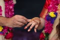 Elements of Vedic wedding wearing rings close up