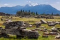 The elements of the wall of a ruined ancient house. Beautiful background of the ruins of Greek cities.