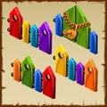 Elements of the wooden colorful fence rainbow