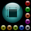 Elemet dimensions icons in color illuminated glass buttons