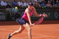 Elena Rybakina of Kazakhstan in action during first round match against Brenda Fruhvirtova of Czech Republic at 2023 Roland Garros