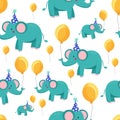 Vibrant cartoon elephant pattern on isolated background.