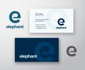 Elephant Abstract Vector Logo and Business Card Template. Elephant Head Incorporated in the Letter E Concept with Modern
