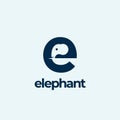 Elephant Abstract Vector Logo Template, Sign or Icon. Elephant Head Incorporated in the Letter E. Negative Space Concept