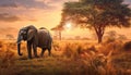 Elephant in Africa, sunset, savannah, wildlife reserve generated by AI Royalty Free Stock Photo