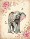 elephant animal old paper, vintage junk journal digital paper