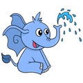 The elephant animal is sitting spouting water from its trunk, doodle icon image kawaii