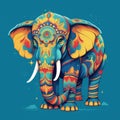 Colorful Elephant Illustration On Blue Background