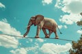 Elephant balancing on tight wire Royalty Free Stock Photo