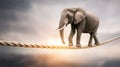 Elephant carefully walking on a taut rope against a dramatic sky, representing resilience, determination, and overcoming adversity Royalty Free Stock Photo