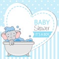 Elephant in the bathtub. Baby shower card.
