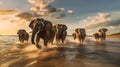 Elephant Beach Party. Generative AI