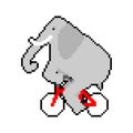 Elephant on bicycle pixel art. pixelated animal is riding bicycle. 8 bit Cartoon childrens illustration