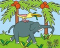 Elephant and bird, art, humorous vector illustration Royalty Free Stock Photo