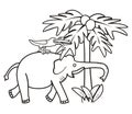 Elephant and bird - coloring book, vector illustration, drawing activity