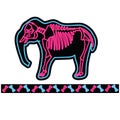 Elephant black neon skeleton cartoon illustration motif set