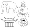 Elephant buddha Lotus Buddhism religion icons print pattern silhouette meditation Modern illustration colorful flat design