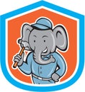 Elephant Builder Holding Hammer Crest Cartoon