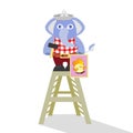 Elephant builder on a white background. children s illustration. is used to print, website, smartphone, design, textiles, ceramics