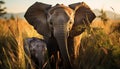 Elephant calf walking in African savannah at sunrise generated by AI Royalty Free Stock Photo