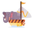 Elephant cartoon with trunk animal journey in ship sail boat colorful character sea adventure marine travel Royalty Free Stock Photo