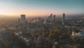 Aerial photograph showcasing a stunning cityscape illuminated by a captivating array of lights