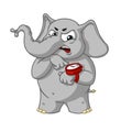 Elephant. Character. Angry pointing at the clock. Big collection of isolated elephants. Vector, cartoon