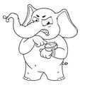 Elephant. Character. Angry pointing at the clock. Big collection of isolated elephants. Vector, cartoon