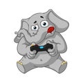 Elephant. Character. Playing video games, joystick, gamepad.