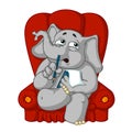 Elephant. Character. Psychologist sitting in a chair listening to. Big collection of isolated elephants. Vector, cartoon. Royalty Free Stock Photo